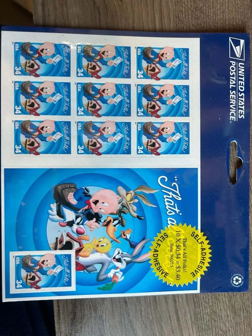 2001 Looney Tunes That's All Folks! Porky Pig 34-Cent Stamp Sheet of 10